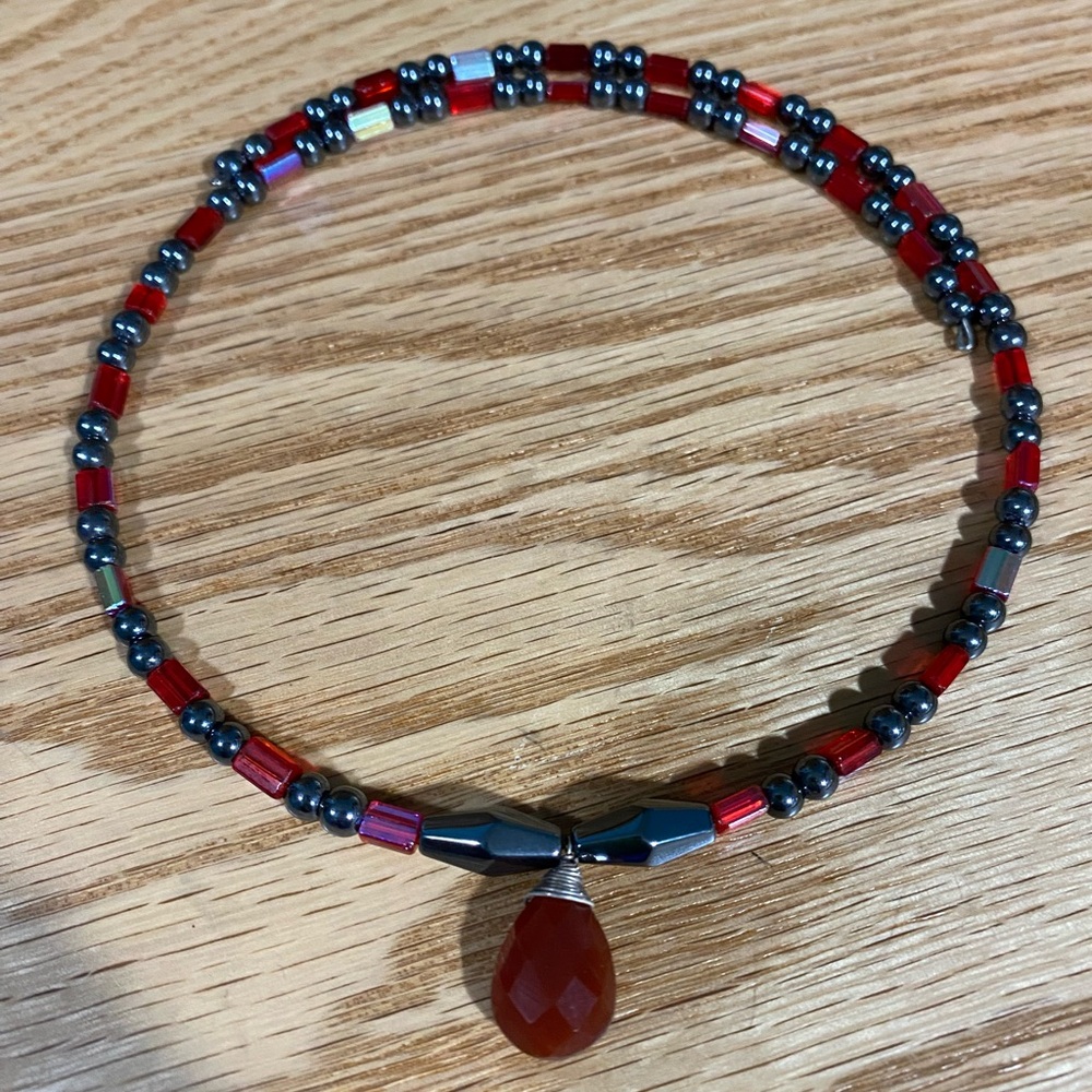 Elegant Red and Silver Hematite Beaded Necklace